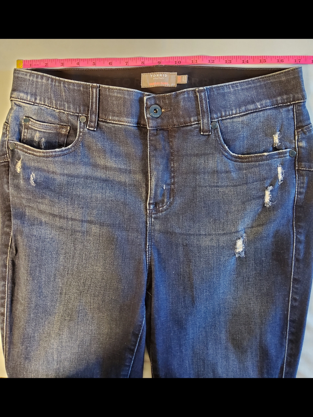 Torrid Dark Wash Skinny Jeans with Light Distressing - Picture 6 of 9